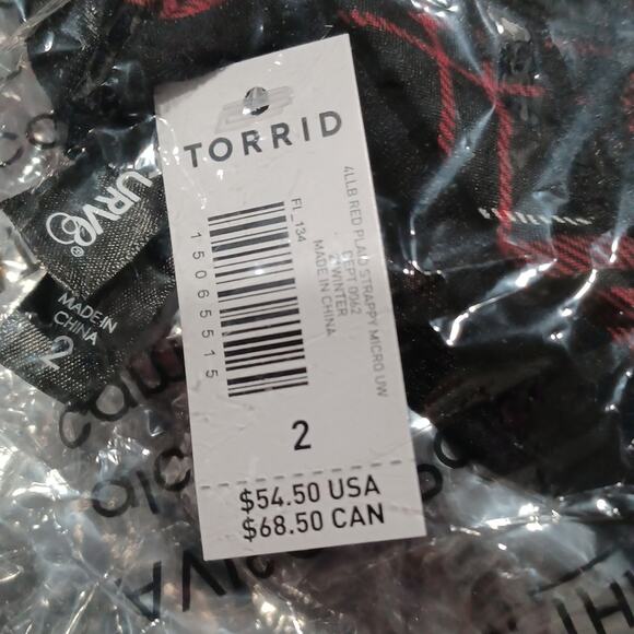 TORRID  UNLINED LONGLINE STRAPPY BRALETTE - PLAID RED SIZE 2 - Picture 7 of 7